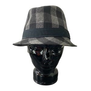 Vtg Y2K Explicit Youth Fedora Hat Plaid Black Gray L/XL Ages 14 Plus 23.5” Cir‎